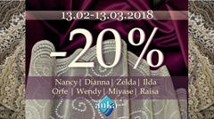 Скидка 20% на кружевные сетки Zelda, Wendy, Raisa, Nancy, Miyase, Ilda, Orfe, Dianna.